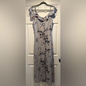 Navy White stripe Pink floral Maxi dress